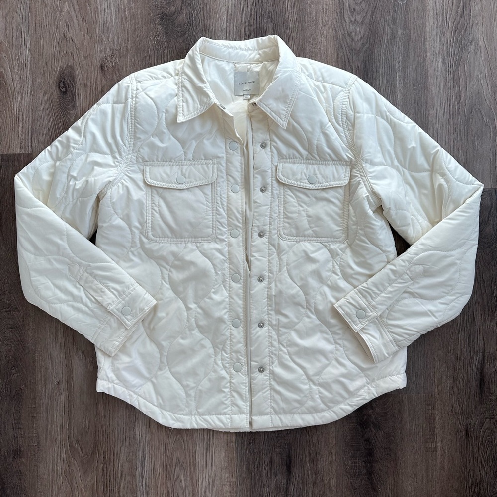 Love Tree White Quilted Shacket with Chest Pockets
